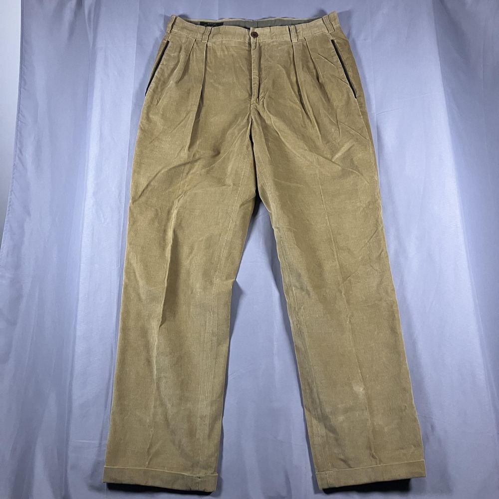 Orvis Pants Mens 34 Beige Corduroy Pleated Chino Signature Collection Casual
